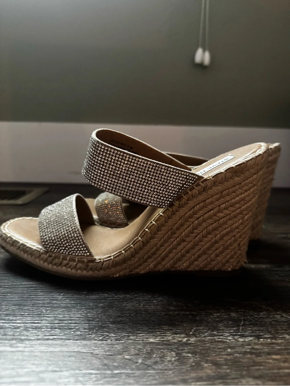 Steve Madden Silver Crystal Espadrille Wedges